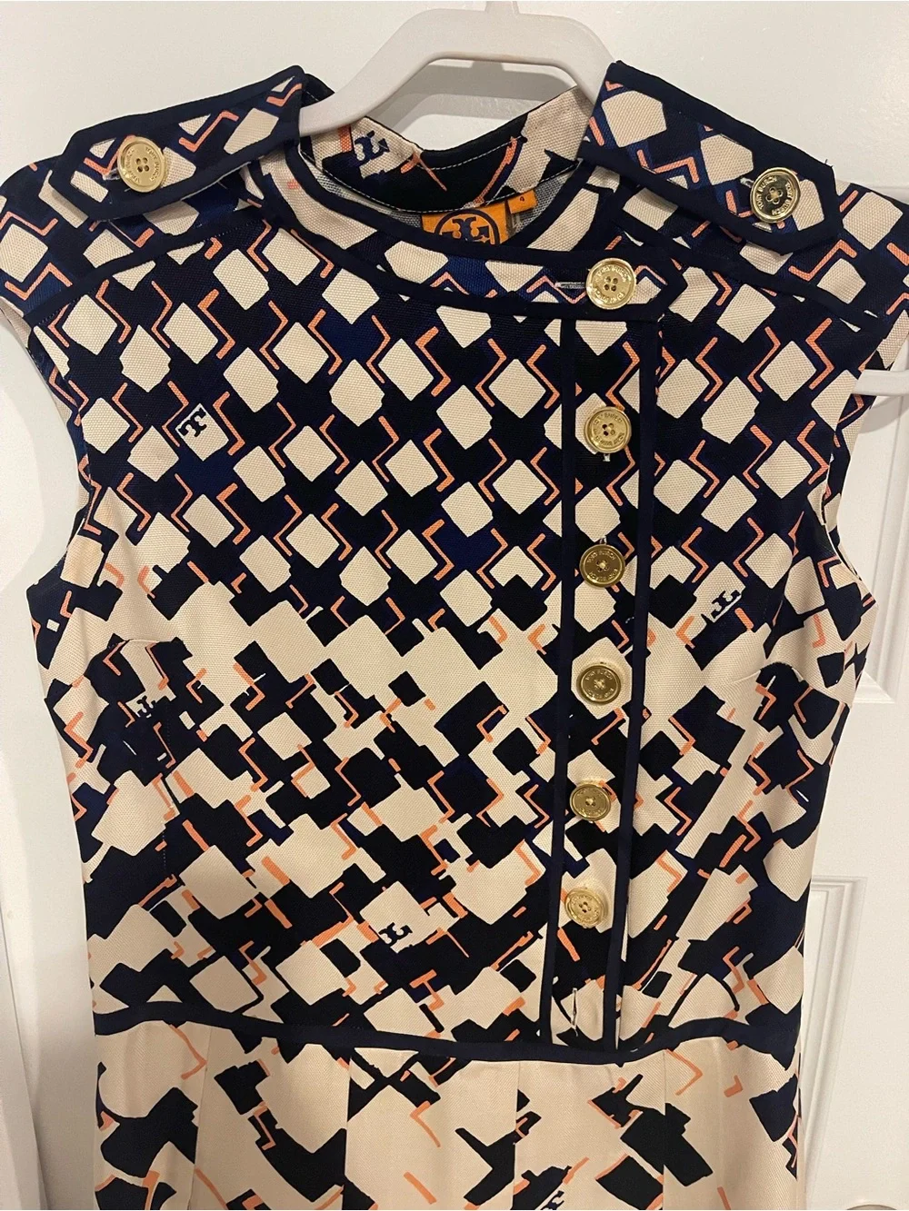 Women’s Cream Geometric Print Silk Dress